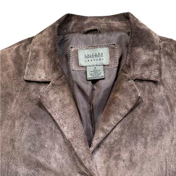 John Paul Richard Uniform 100% Leather Blazer Jacket Brown Size 14 - Picture 2 of 6